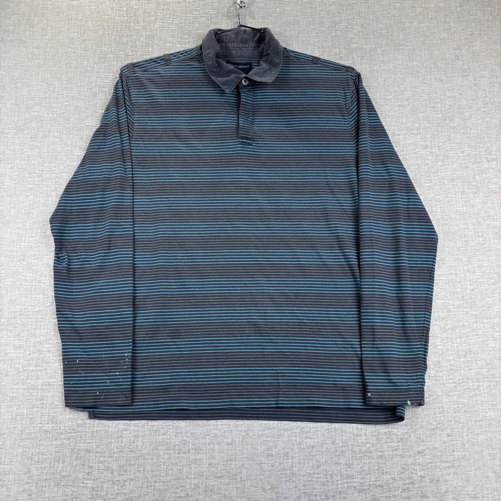 Banana Republic Mens Large Long Sleeve Striped Polo Shirt Gray Blue